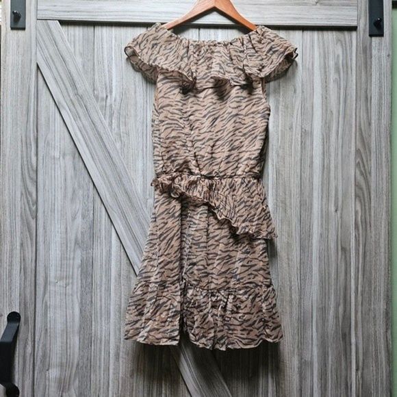 WALTER BAKER Shelly Wrap-Effect Ruffled Tiger-print Crepon Mini Dress - Picture 7 of 14